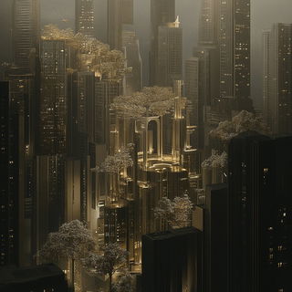 Starhusk Migration style, Midjourney V6.1: megacity with futuristic bioarchitecture