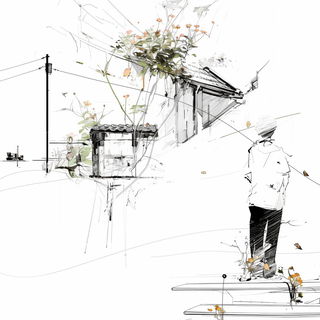 Orbital Garden style, Midjourney V6.1: black-and-white manga comic strip