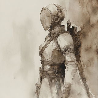 Kaleidoscript style, Midjourney V6.1: concept art character design of retropunk steam knight