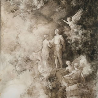 Kaleidoscript style, Midjourney V6.1: classical 18th-century oil painting