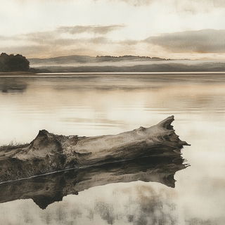 Kaleidoscript style, Midjourney V6.1: realistic landscape photograph of quiet dawn