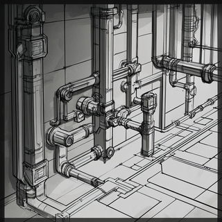 Pagodacrimson style, Midjourney V6.1: technical infrastructure blueprint schematics
