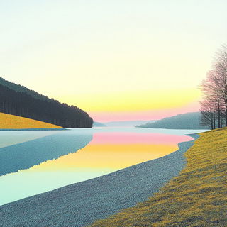Emberlacquer style, Midjourney V6.1: realistic landscape photograph of quiet dawn