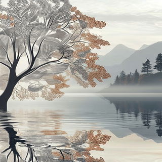 Cardboard Cosmography style, Midjourney V6.1: realistic landscape photograph of quiet dawn