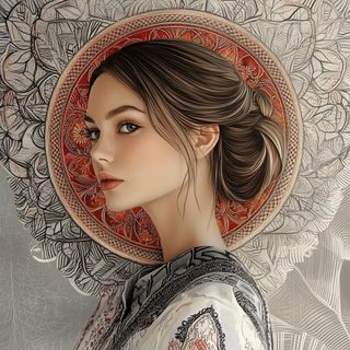 Cardboard Cosmography style, Midjourney V6.1: photographic portrait of female protagonist