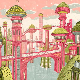 Chiaroflora style, Midjourney V6.1: megacity with futuristic bioarchitecture
