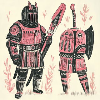Chiaroflora style, Midjourney V6.1: concept art character design of retropunk steam knight