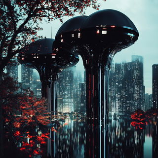 Botanotigerism style, Midjourney V6.1: megacity with futuristic bioarchitecture