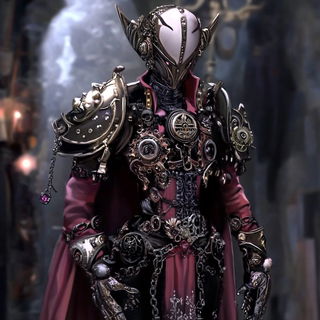 Cloudmass Ink Flock style, Midjourney V6.1: concept art character design of retropunk steam knight