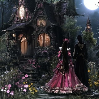 Cloudmass Ink Flock style, Midjourney V6.1: retro fairy-tale illustration