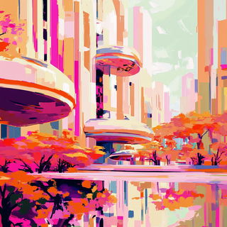 Washpuppet Narratives style, Midjourney V6.1: megacity with futuristic bioarchitecture