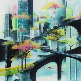 Blackpine Signwrights style, Midjourney V6.1: megacity with futuristic bioarchitecture