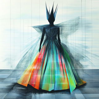 Blackpine Signwrights style, Midjourney V6.1: haute-couture fashion outfit