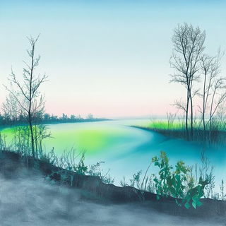 Blackpine Signwrights style, Midjourney V6.1: realistic landscape photograph of quiet dawn
