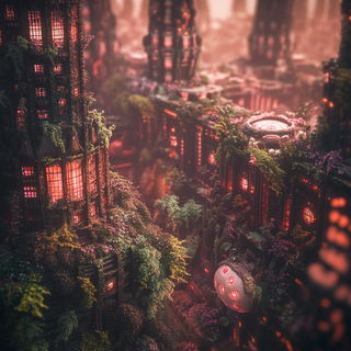 Gogglegrin style, Midjourney V6.1: megacity with futuristic bioarchitecture