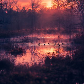 Gogglegrin style, Midjourney V6.1: realistic landscape photograph of quiet dawn