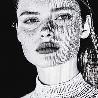 Verdantomontage style, Midjourney V6.1: photographic portrait of female protagonist