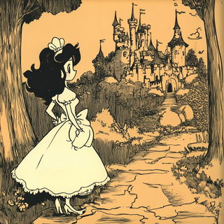 Lampblack Viscera style, Midjourney V6.1: retro fairy-tale illustration