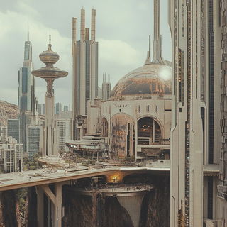Vaporcut Radiance style, Midjourney V6.1: megacity with futuristic bioarchitecture