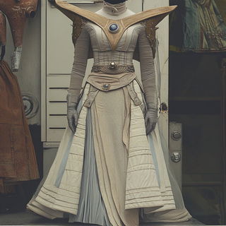 Vaporcut Radiance style, Midjourney V6.1: haute-couture fashion outfit