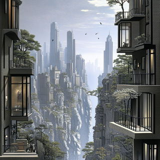 Serigraphyl style, Midjourney V6.1: megacity with futuristic bioarchitecture