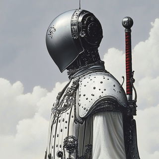 Serigraphyl style, Midjourney V6.1: concept art character design of retropunk steam knight
