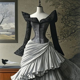 Serigraphyl style, Midjourney V6.1: haute-couture fashion outfit