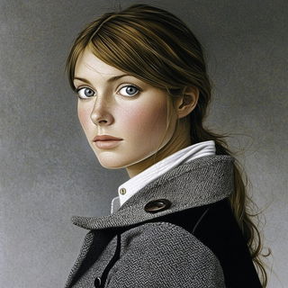 Serigraphyl style, Midjourney V6.1: photographic portrait of female protagonist