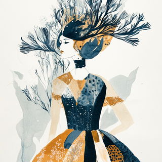 Sunburstomanga style, Midjourney V6.1: haute-couture fashion outfit