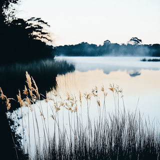 Sunburstomanga style, Midjourney V6.1: realistic landscape photograph of quiet dawn