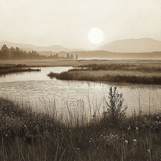 Ophidermask style, Midjourney V6.1: realistic landscape photograph of quiet dawn
