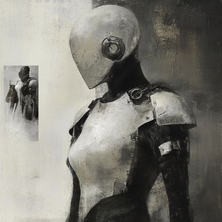 Chromacairn style, Midjourney V6.1: concept art character design of retropunk steam knight