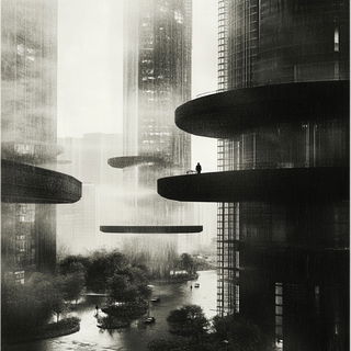 Inklandorph style, Midjourney V6.1: megacity with futuristic bioarchitecture