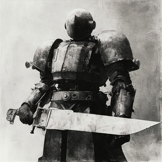 Inklandorph style, Midjourney V6.1: concept art character design of retropunk steam knight