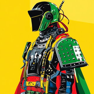 Enamelwave style, Midjourney V6.1: concept art character design of retropunk steam knight
