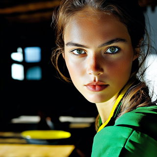 Enamelwave style, Midjourney V6.1: photographic portrait of female protagonist