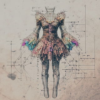 Redgear Puppetland style, Midjourney V6.1: haute-couture fashion outfit