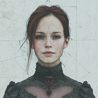 Redgear Puppetland style, Midjourney V6.1: photographic portrait of female protagonist
