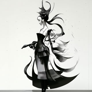 Majolica Sunpanel style, Midjourney V6.1: haute-couture fashion outfit