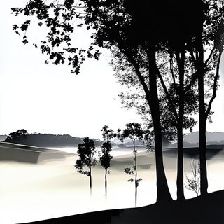 Majolica Sunpanel style, Midjourney V6.1: realistic landscape photograph of quiet dawn
