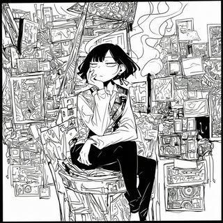 Contourcel Voyagers style, Midjourney V6.1: black-and-white manga comic strip