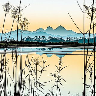 Contourcel Voyagers style, Midjourney V6.1: realistic landscape photograph of quiet dawn