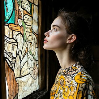 Contourcel Voyagers style, Midjourney V6.1: photographic portrait of female protagonist