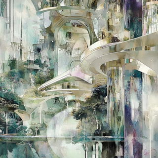 Contourland style, Midjourney V6.1: megacity with futuristic bioarchitecture
