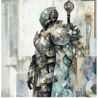 Contourland style, Midjourney V6.1: concept art character design of retropunk steam knight