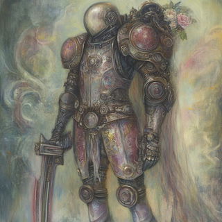 Blacksmith Seraphs style, Midjourney V6.1: concept art character design of retropunk steam knight