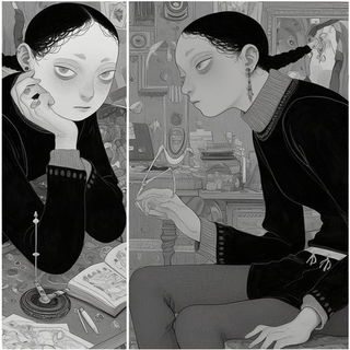 Inkcap Cinema style, Midjourney V6.1: black-and-white manga comic strip