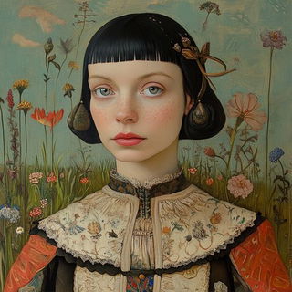 Inkcap Cinema style, Midjourney V6.1: photographic portrait of female protagonist