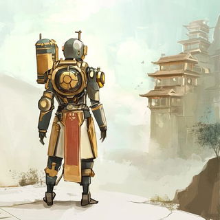 Thalassoglyphics style, Midjourney V6.1: concept art character design of retropunk steam knight