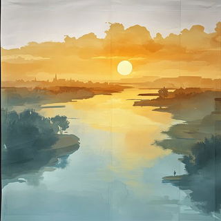 Thalassoglyphics style, Midjourney V6.1: realistic landscape photograph of quiet dawn